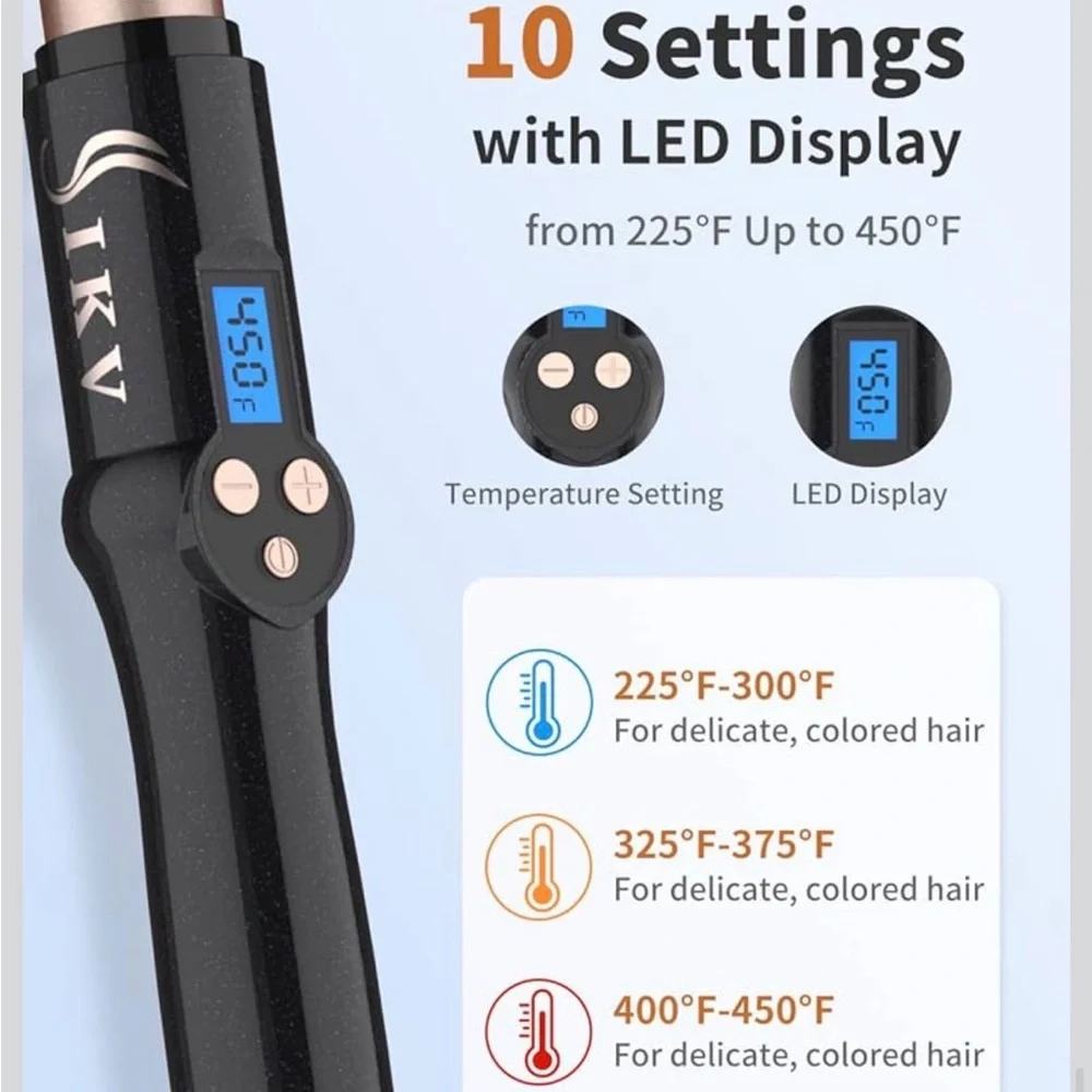 Professional 1” Tourmaline Ceramic Curling Wand 10 Settings LED Display - Picture 2 of 7